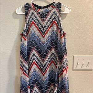 Chevron Pattern Sleeveless Dress - Blue and Red